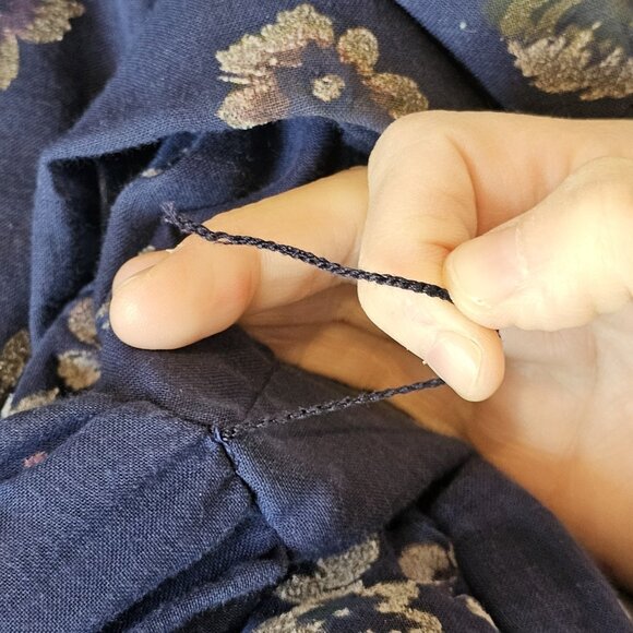 60s Babydoll Dark Blue Floral Maxi Hostess Dress Long Sheer Sleeves Belted Sz 6 - Picture 9 of 10